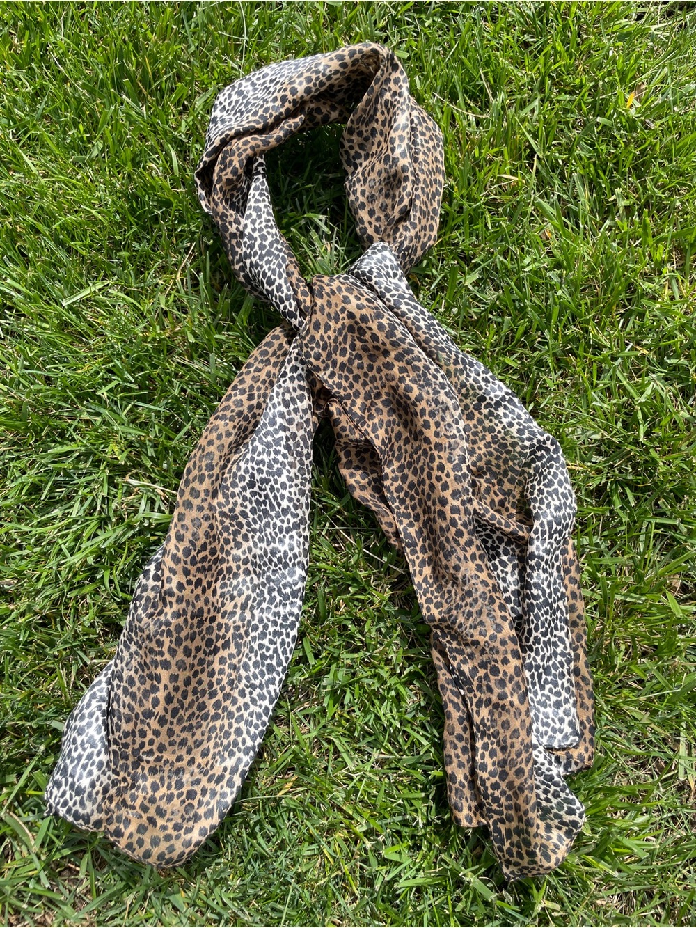 90’s Italian Made Cheetah Animal Print Chiffon Accent Scarf Brown Grey Black